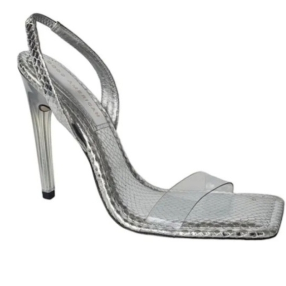 Good American Silver Snake Lucite Sandal, Square Toe sizes 8.5 And 4 - Picture 3 of 10